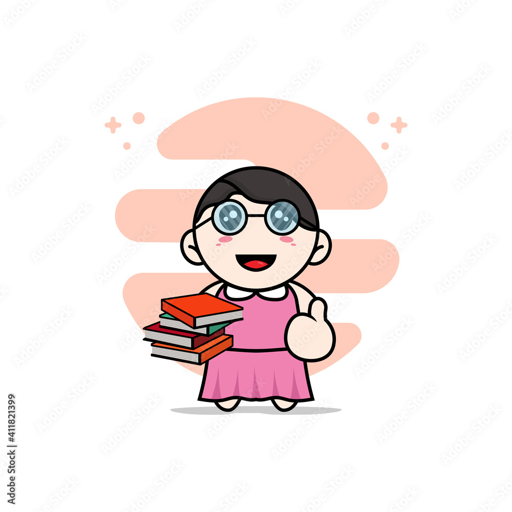 Cute girl character wearing librarian costume.