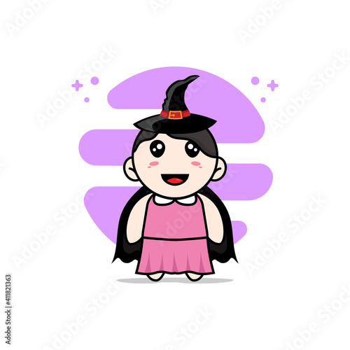 Cute girl character wearing witch costume.