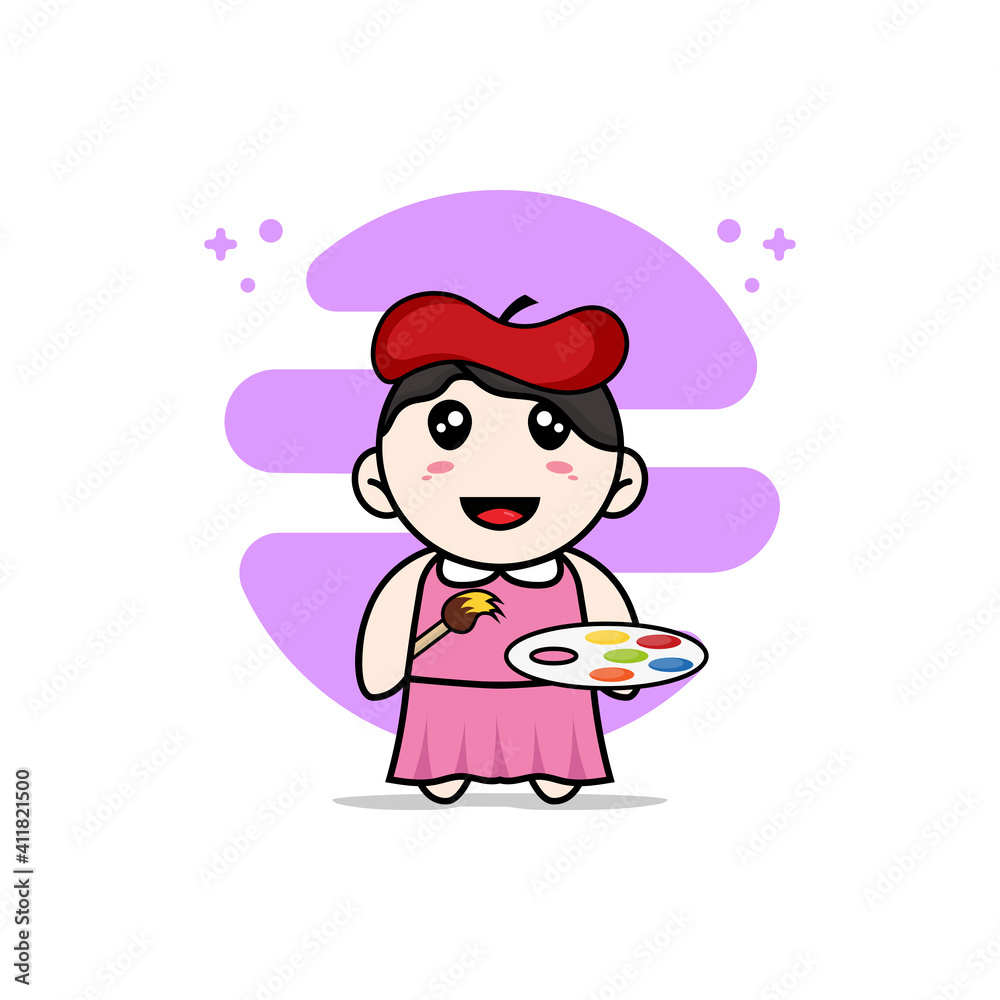 Cute girl character wearing painter costume Cute girl character wearing painter costume