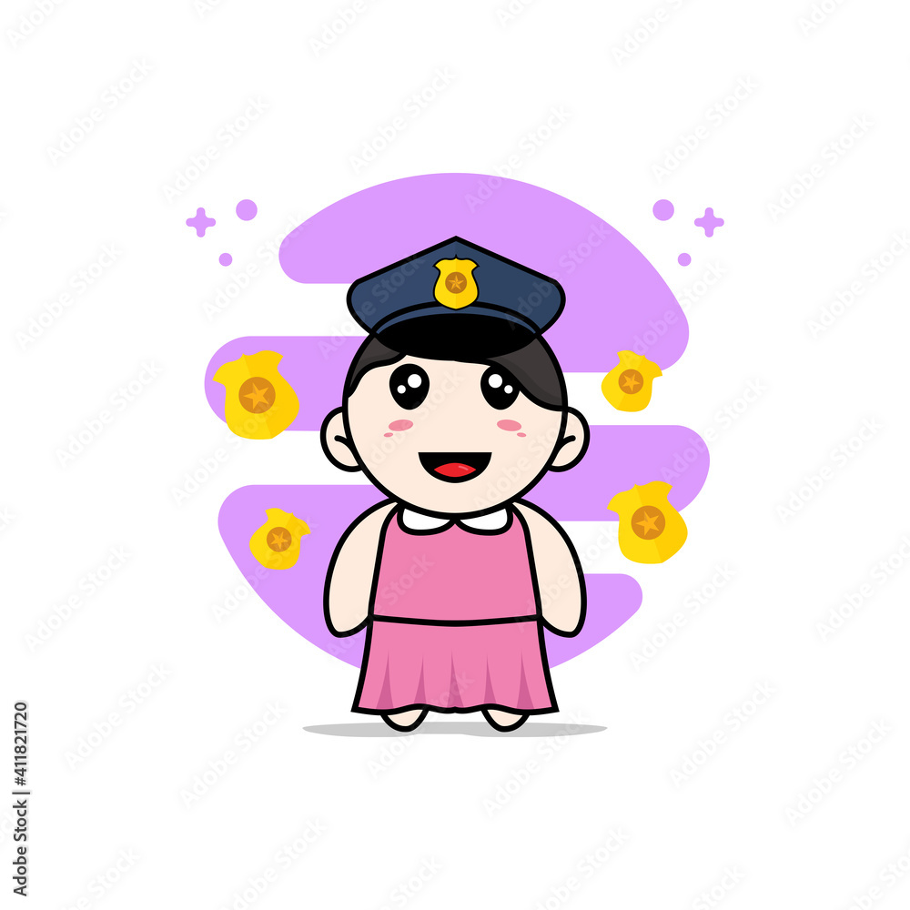 Cute girl character wearing police costume. Cute girl character wearing police costume.