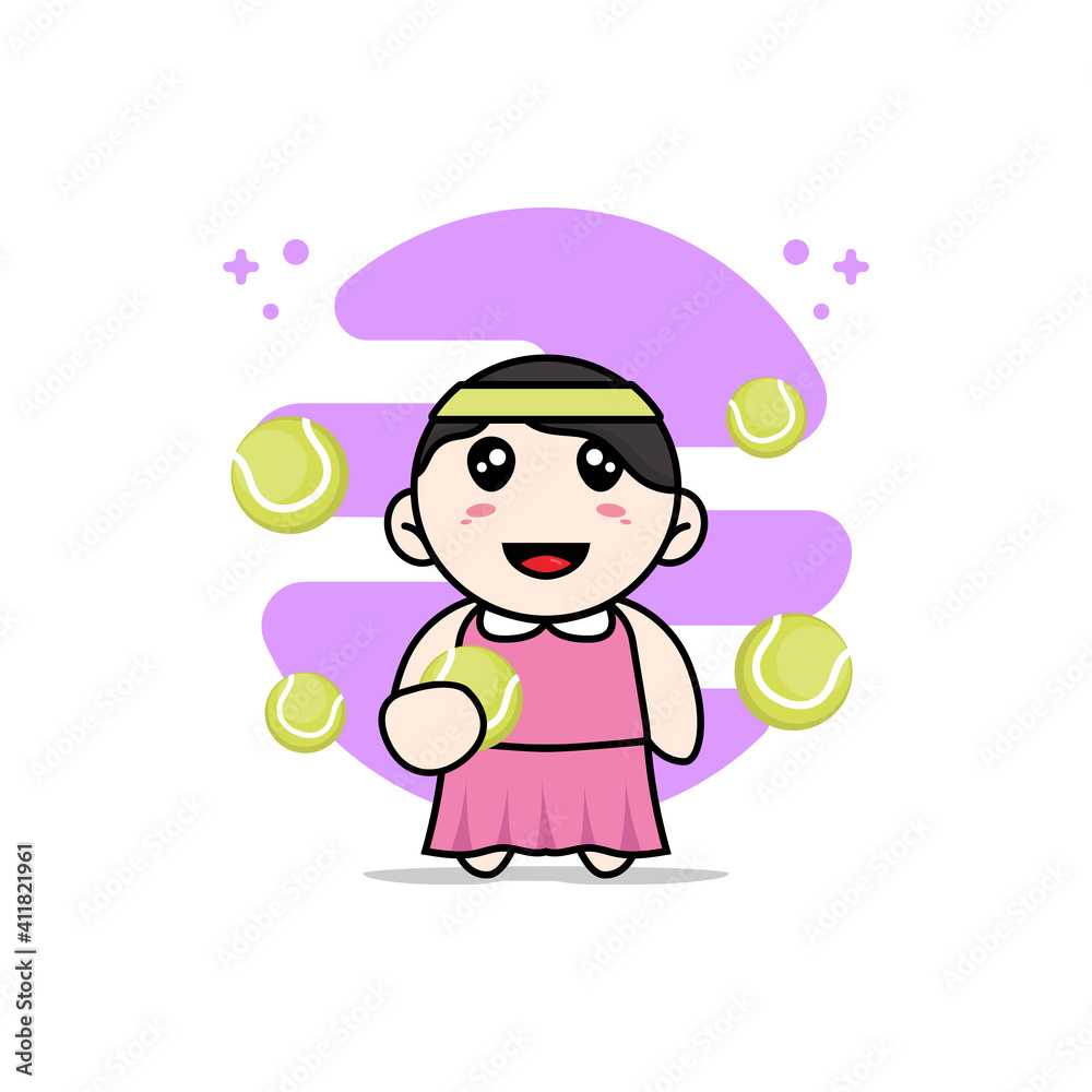 Cute girl character holding a tennis ball.