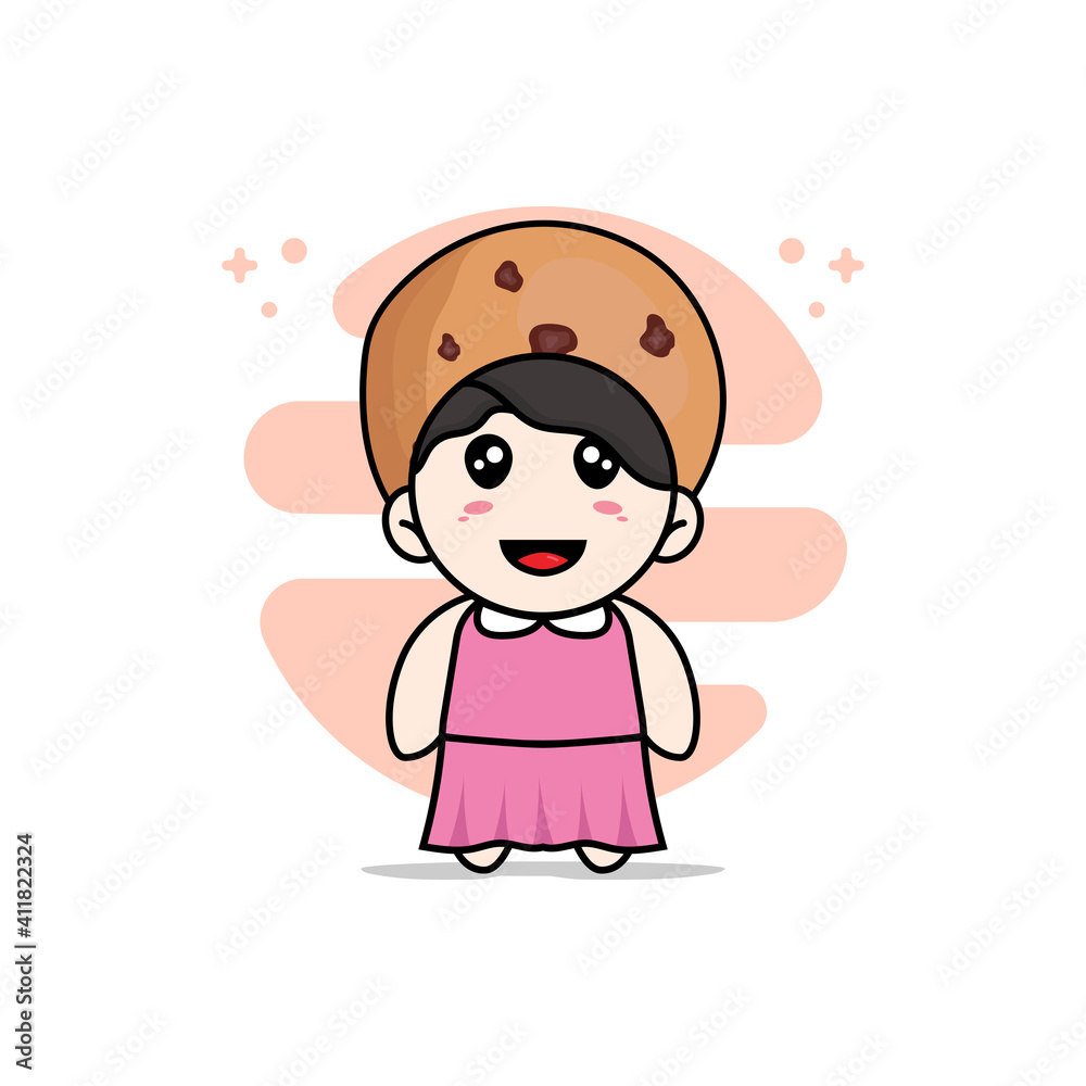 Cute girl character wearing cookies costume.