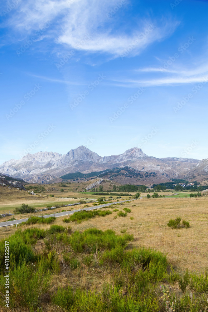 Mountain landscape with village in the background