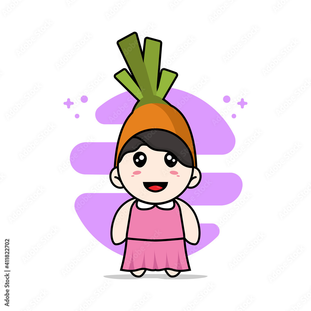 Cute girl character wearing carrot costume.