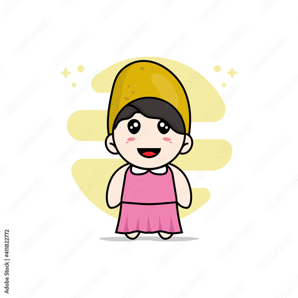 Cute girl character wearing potato costume.