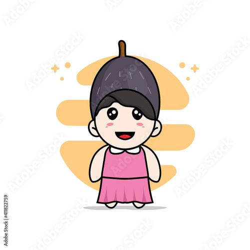 Cute girl character wearing velvet costume.