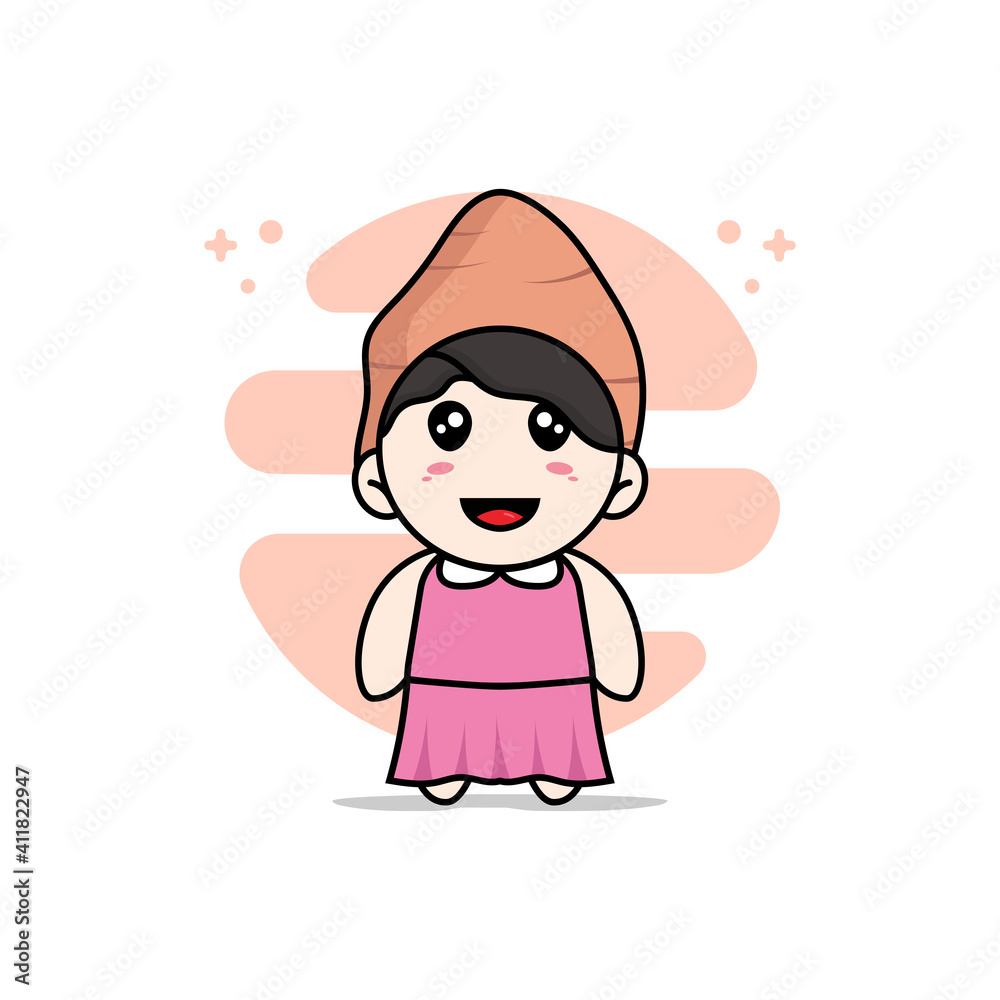 Cute girl character wearing yam costume