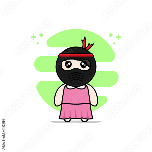 Cute girl character wearing ninja costume.