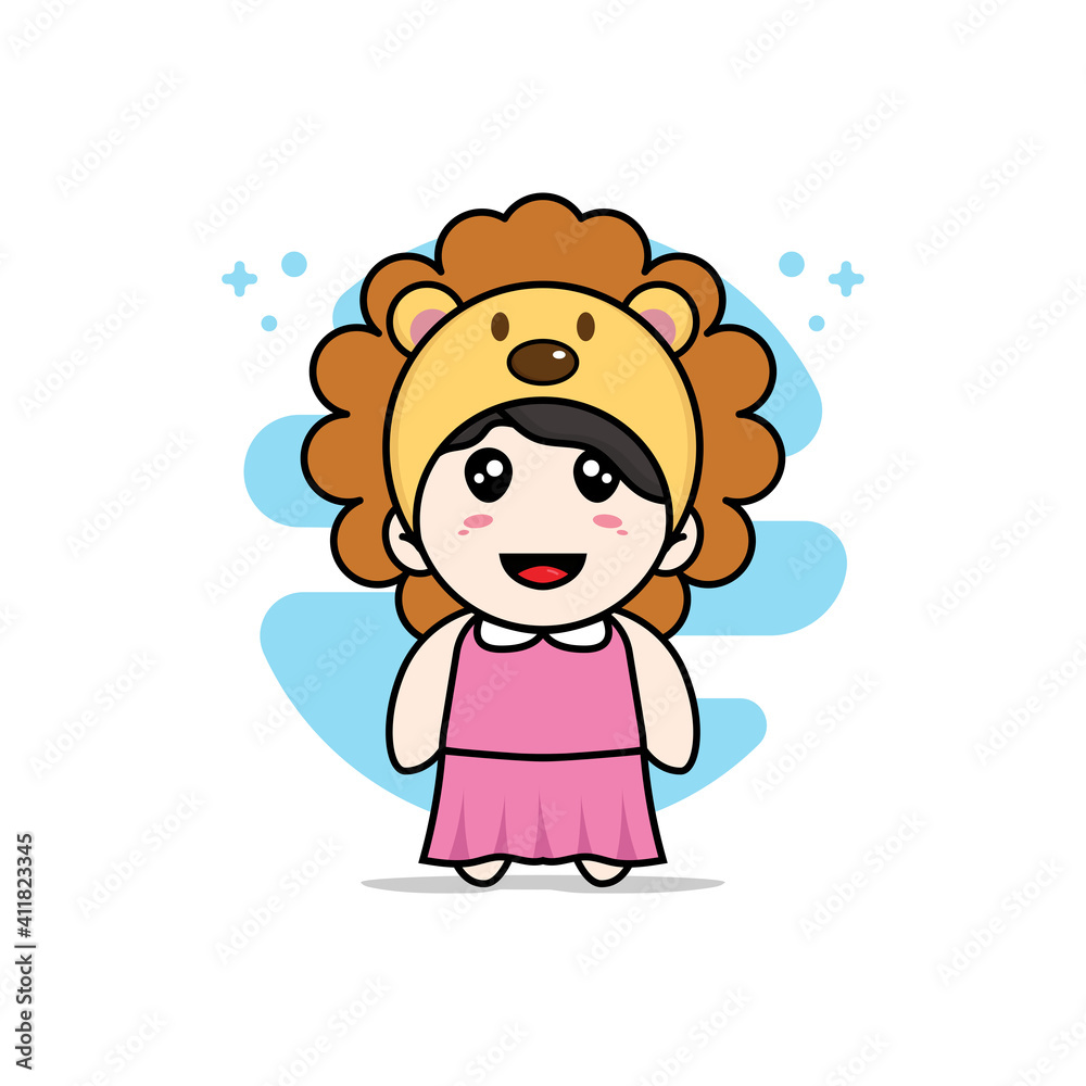 Cute girl character wearing lion costume.