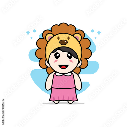 Cute girl character wearing lion costume.