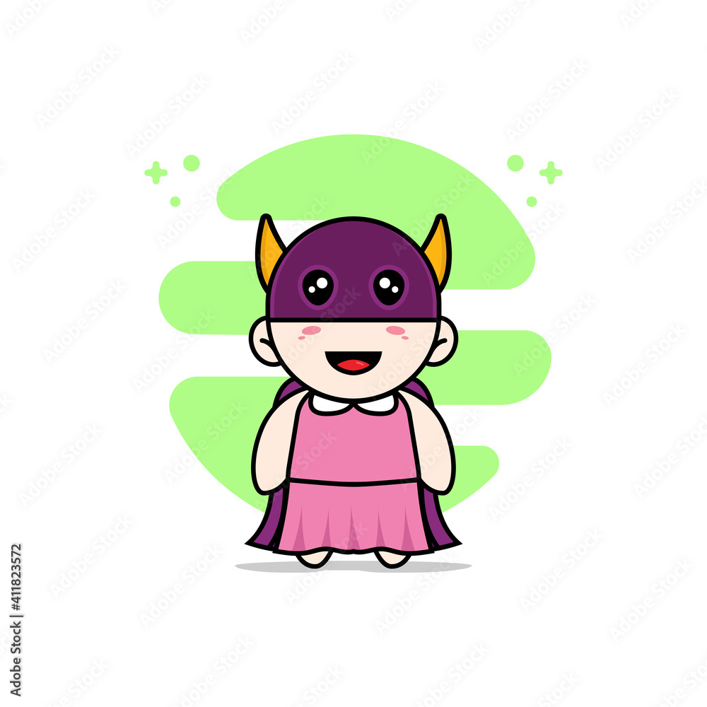 Cute girl character wearing superhero costume.