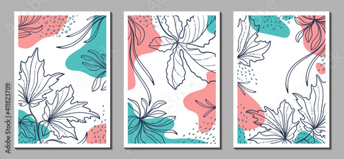 Wallpaper Mural Botanical art. Abstract organic vector shapes, leaves, plants. Set of natural templates, covers, posters, greeting cards, frames, backgrounds in doodle style. Modern graphics for business, holiday.  Torontodigital.ca