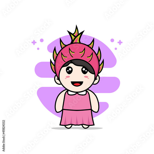 Cute girl character wearing Dragon fruit costume.