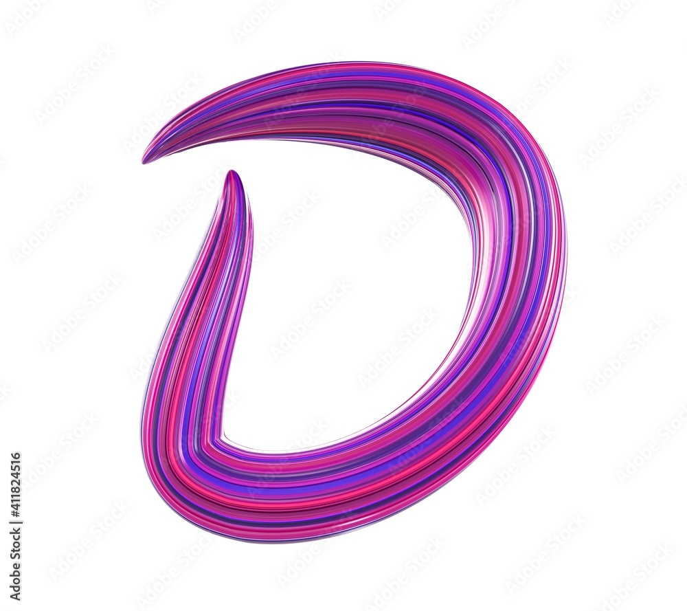 Colorful pink and blue letter D made of tooth past on white background, isolated, 3d rendering Colorful pink and blue letter D made of tooth past on white background, isolated, 3d rendering