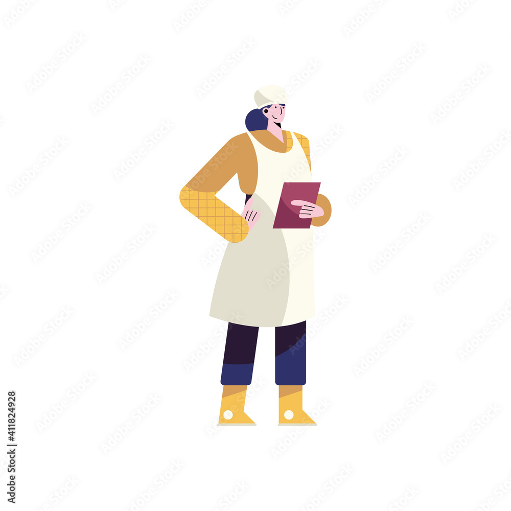 young woman chef with recipe book character young woman chef with recipe book character