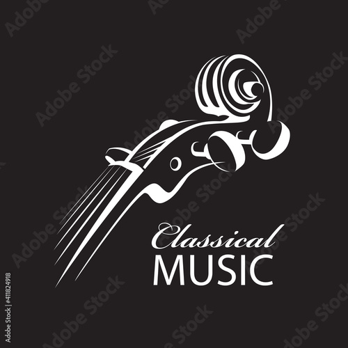 abstract icon of violin with text isolated on black background