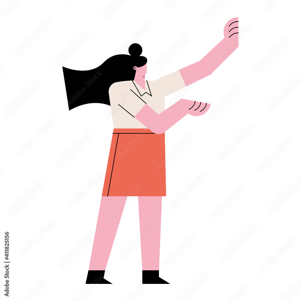 young woman standing with hand up character