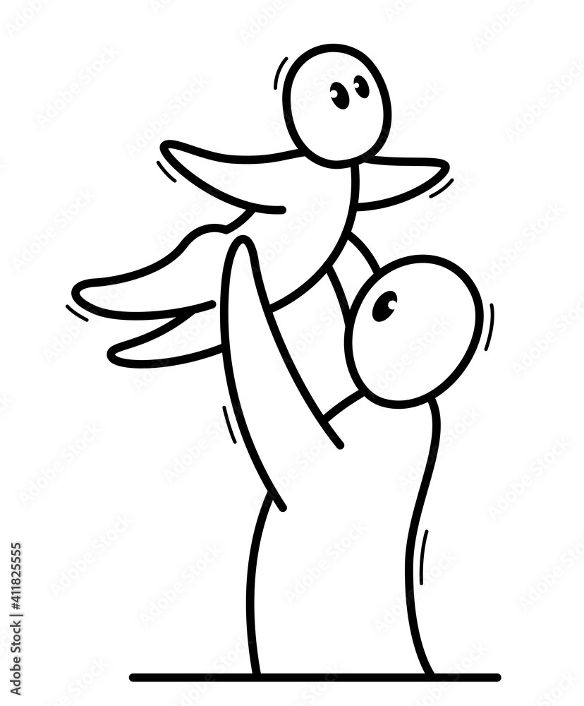 Father and child funny cartoon people vector flat style illustration  isolated on white, cute and positive small guy drawing or icon, parenting  and fatherhood concept. Stock Vector | Adobe Stock