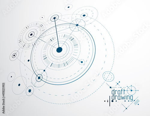 Engineering technology vector wallpaper made with circles and lines. Technical drawing abstract background.