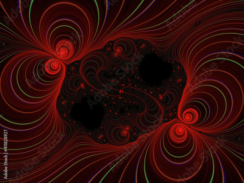 Swirls, fluid lines, texture, abstract red and black background