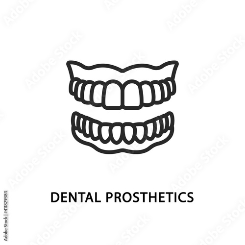 False jaw flat line icon. Vector illustration dental prosthetics. Denture symbol.