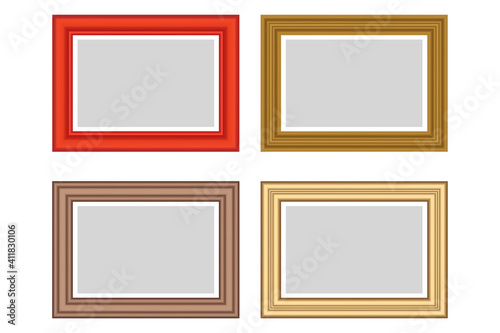 Big set of squared golden vintage wooden frame for your design. Vintage cover. Place for text. Vintage antique gold beautiful rectangular frames. Template vector illustration.