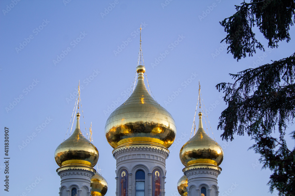 orthodox russian church with golden turrets orthodox russian church with golden turrets