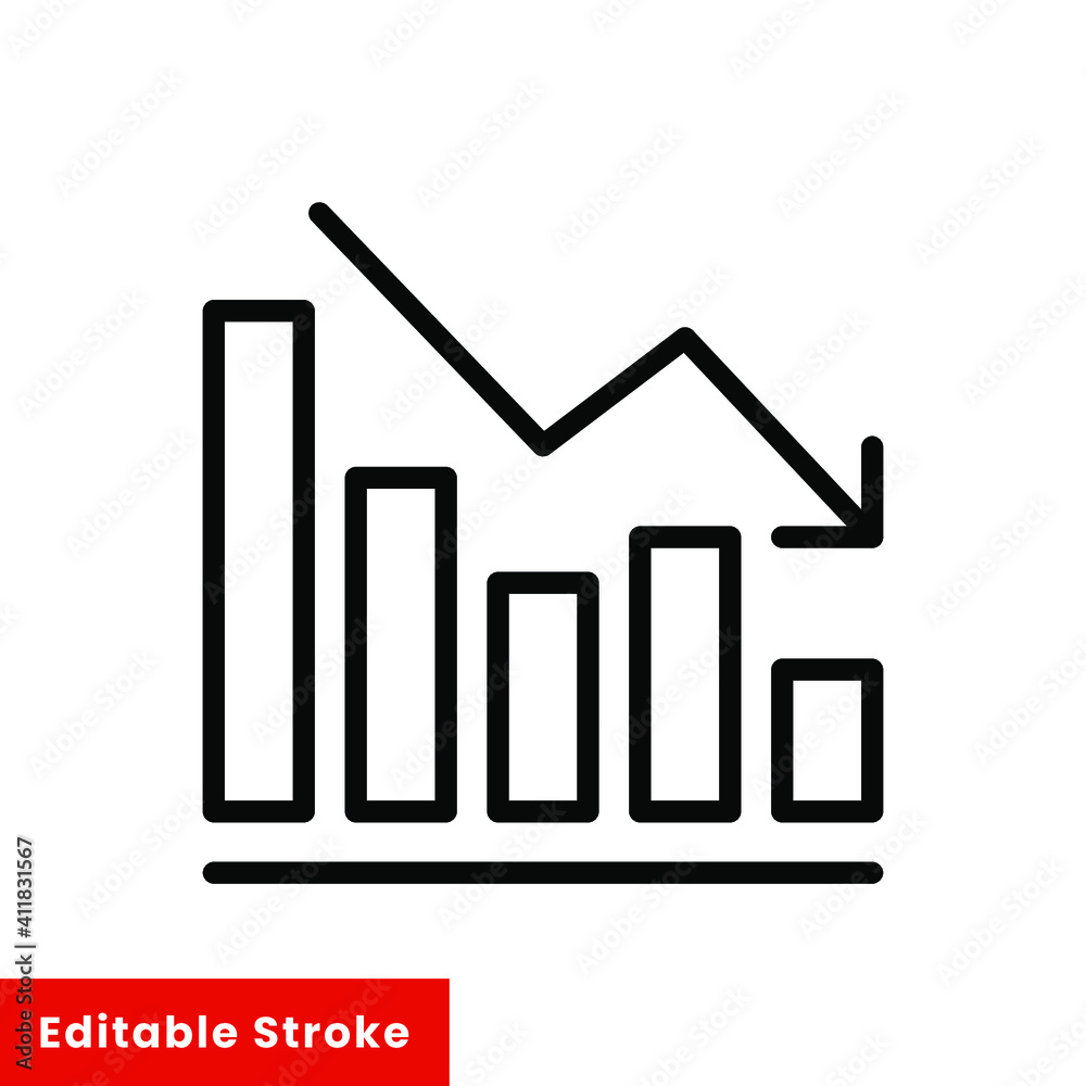 Graph down, reduce progress line icon. Simple outline style efficiency decrease graphic, finance chart, abstract graph, trend vector illustration. Arrow below, bankrupt. Editable stroke EPS 10 Graph down, reduce progress line icon. Simple outline style efficiency decrease graphic, finance chart, abstract graph, trend vector illustration. Arrow below, bankrupt. Editable stroke EPS 10