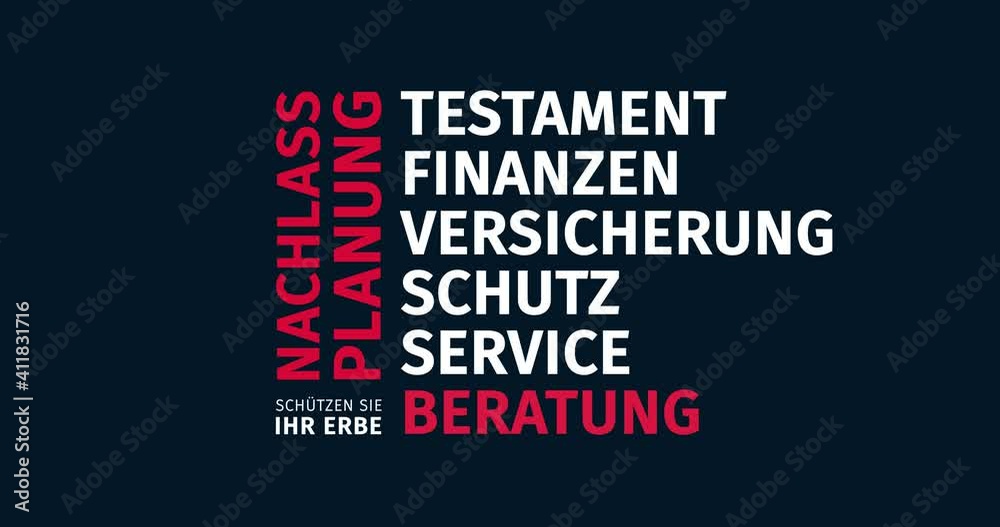 Nachlassplanung. Schützen Sie Ihr Erbe. Animierte Schlagwortwolke. Kinetische Text Animation. Nachlassplanung. Schützen Sie Ihr Erbe. Animierte Schlagwortwolke. Kinetische Text Animation.