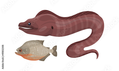 Fish from Deep Sea as Gill-bearing Aquatic Animals Vector Set
