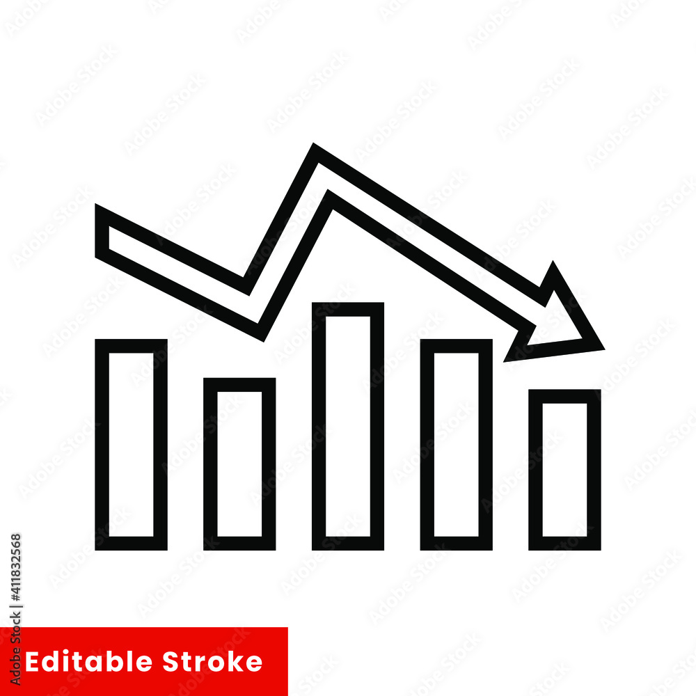 Graph down, reduce progress line icon. Simple outline style efficiency decrease graphic, finance chart, abstract graph, trend vector illustration. Arrow below, bankrupt. Editable stroke EPS 10 Graph down, reduce progress line icon. Simple outline style efficiency decrease graphic, finance chart, abstract graph, trend vector illustration. Arrow below, bankrupt. Editable stroke EPS 10