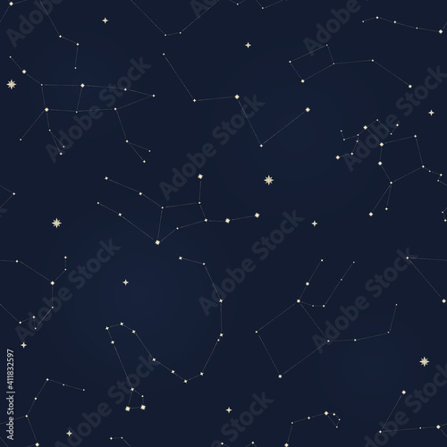 seamless pattern with constellations on a dark background