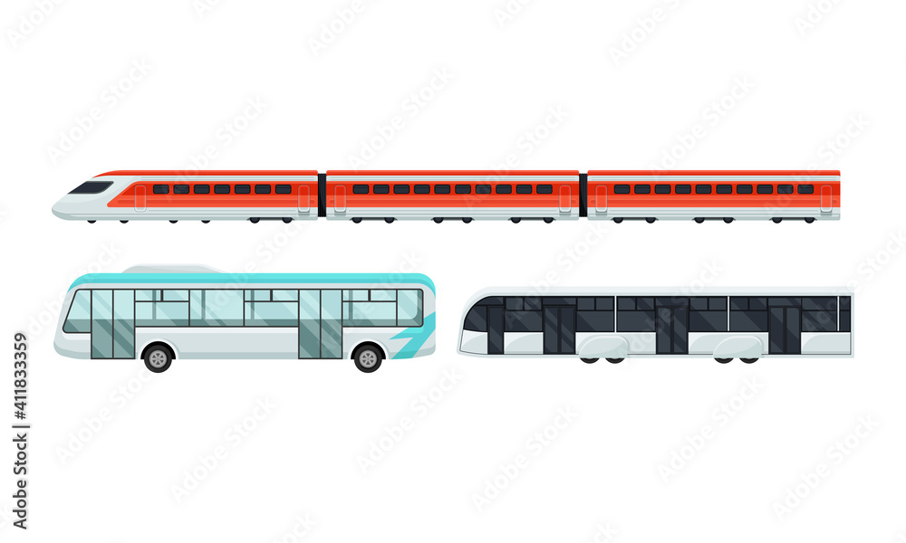 Bus and Train as Transfer to Airport Terminal Vector Set Bus and Train as Transfer to Airport Terminal Vector Set