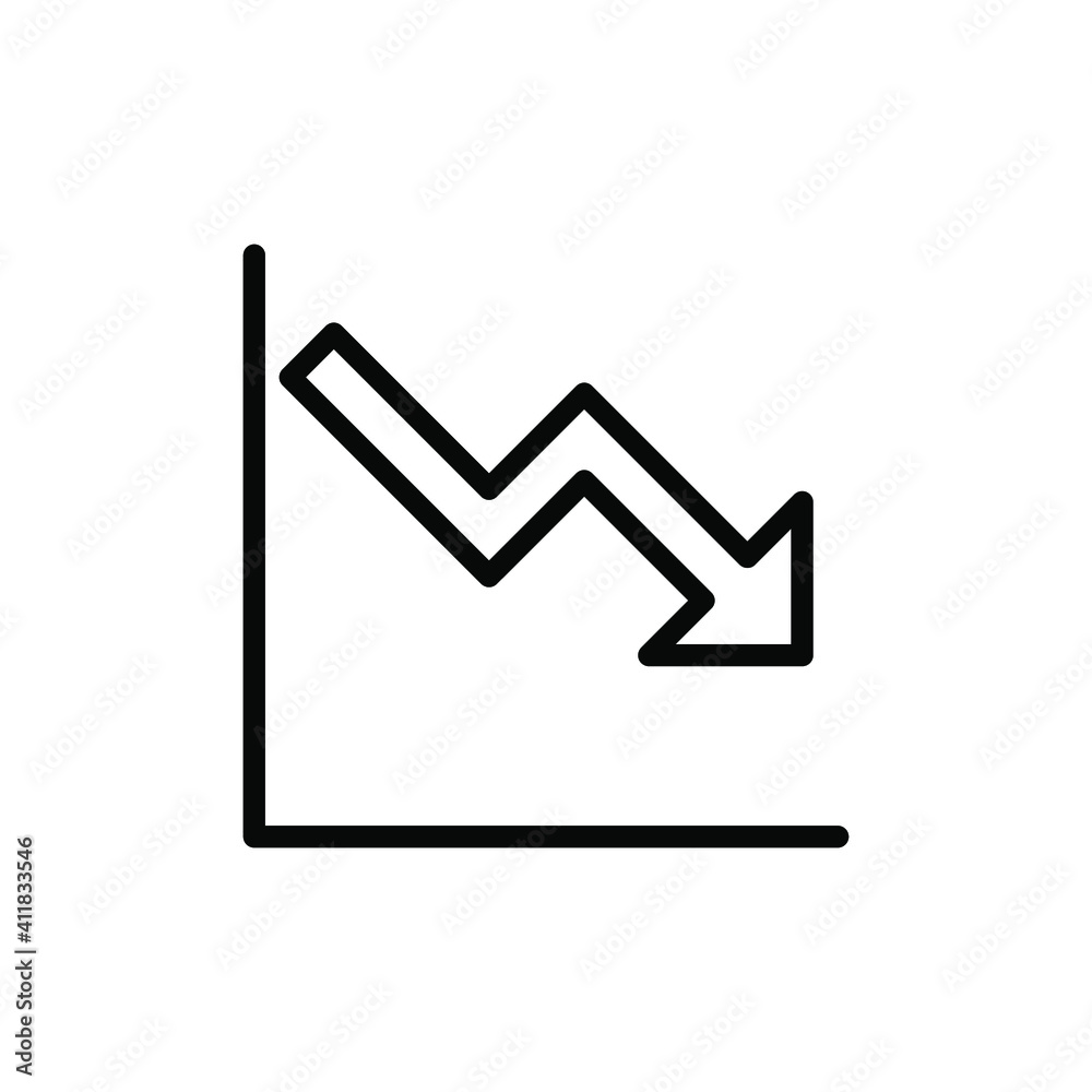 Graph down, reduce progress line icon. Simple outline style efficiency decrease graphic, finance chart, abstract graph, trend vector illustration. Arrow below, bankrupt. EPS 10