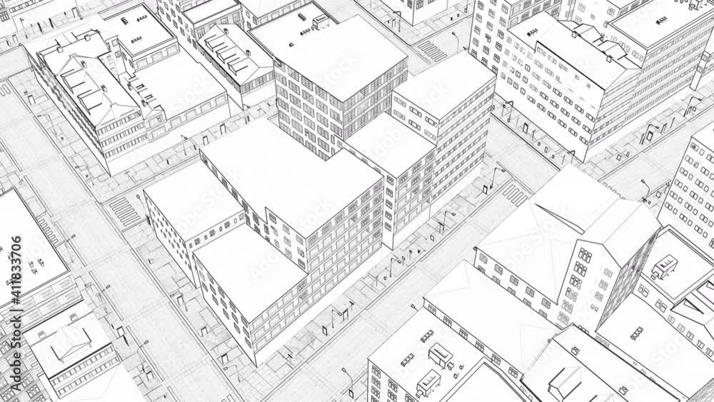 Modern line draw city Cityscape skyline Urban architecture background 4k