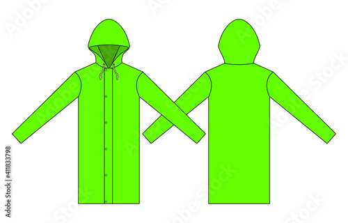 Blank Green Raincoat Suit Vector For Template.Front And Back Views.