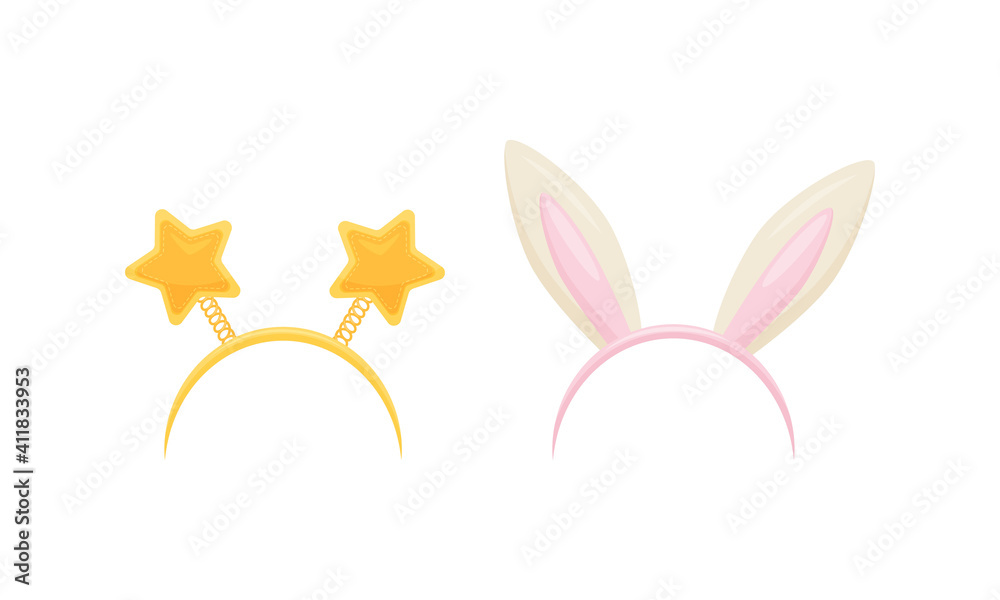 Fototapeta premium Funny Headbands with Star and Bunny Ears Vector Set