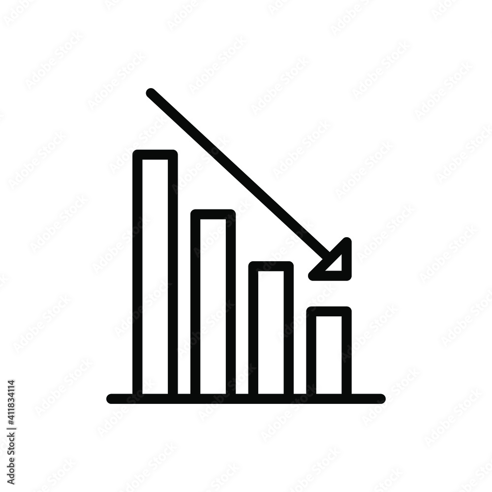 Graph down, reduce progress line icon. Simple outline style efficiency decrease graphic, finance chart, abstract graph, trend vector illustration. Arrow below, bankrupt. EPS 10