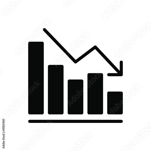 Graph down, reduce progress glyph icon. Simple solid style efficiency decrease graphic, finance chart, abstract graph, trend vector illustration. Arrow below, bankrupt. EPS 10