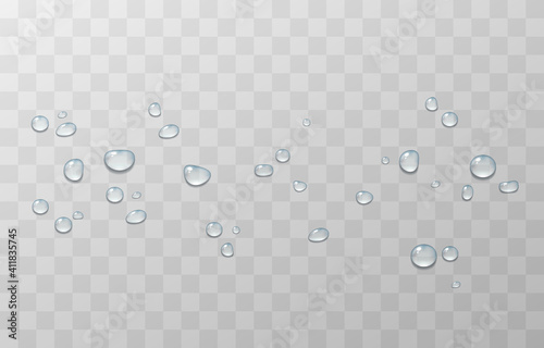 Vector blue water drops. PNG drops, condensation on the window, on the surface. Realistic drops on an isolated transparent background. PNG.