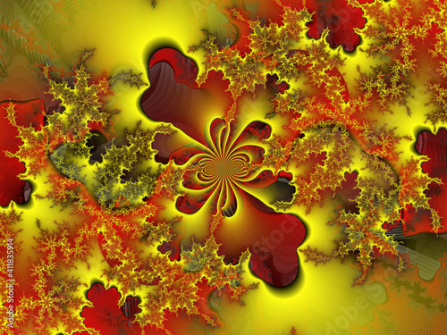 Orange yellow red golden abstract background with butterflies