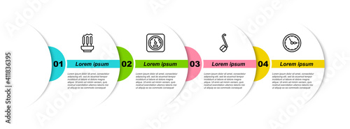 Set line Incense sticks, Sauna thermometer, ladle and clock. Business infographic template. Vector.