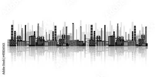 Urbanization  industrial background. Pipeline. Air pollution. Oil and gas fuel. Vector illustration.