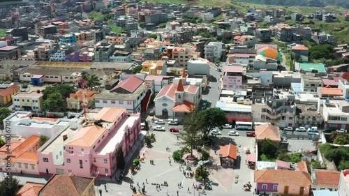 Aerial view of Assomad town in Santiago island, Cape Verde