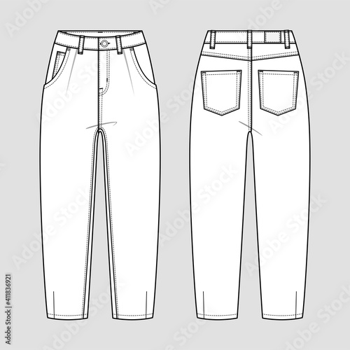 Slouchy jeans. Technical sketch. Vector illustration.