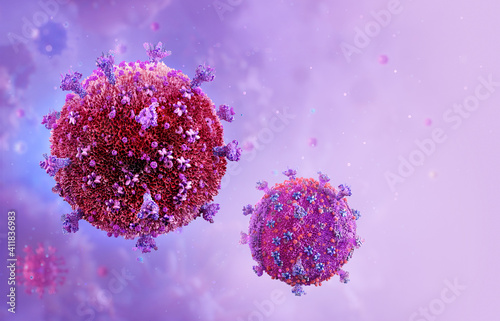 HIV virus cells. Scientifically accurate human immunodeficiency virus (HIV) close-up view. Acquired immunodeficiency syndrome AIDS 3D medical illustration. HIV viral particles with membrane, proteins photo