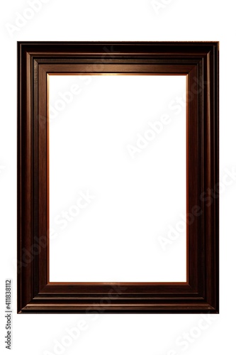 Dark brown wooden picture frame isolated on a white background