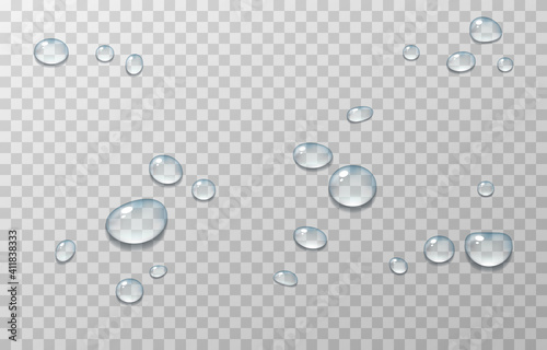 Vector blue water drops. PNG drops, condensation on the window, on the surface. Realistic drops on an isolated transparent background. PNG. photo