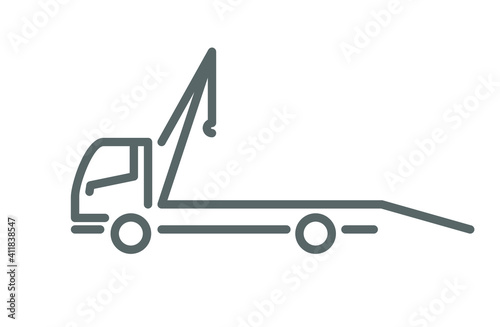 Icon, line silhouette of wrecker truck, tow car outline