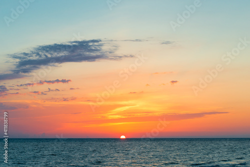 Beautiful orange sunset on the sea landscape © kosmos111